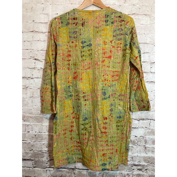 Neeru Kumar Artsy Tunic Top Womens Large Pea Green Art To Wear Embroidered RARE - Picture 10 of 12